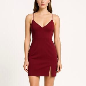 Showpo Red V-neck Spaghetti Strap Slit Cocktail Party Mini Bodycon Dress Size 2